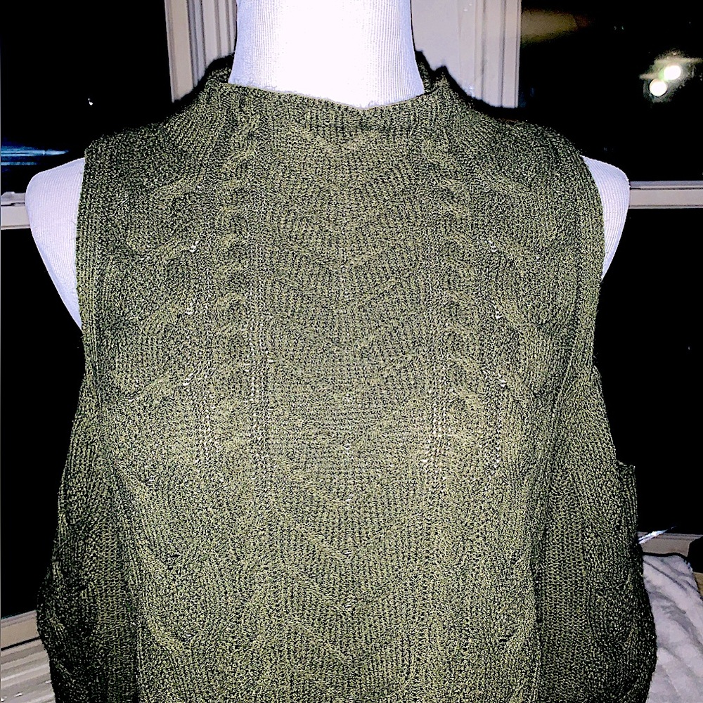 NY & Company Olive Green Knit Sweater with cold shoulders XL - Picture 6 of 10